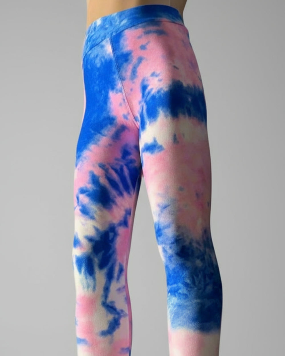 Blue and pink tie-dye leggings, full length