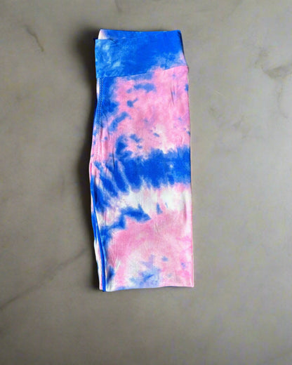 Blue and pink tie-dye leggings, full length