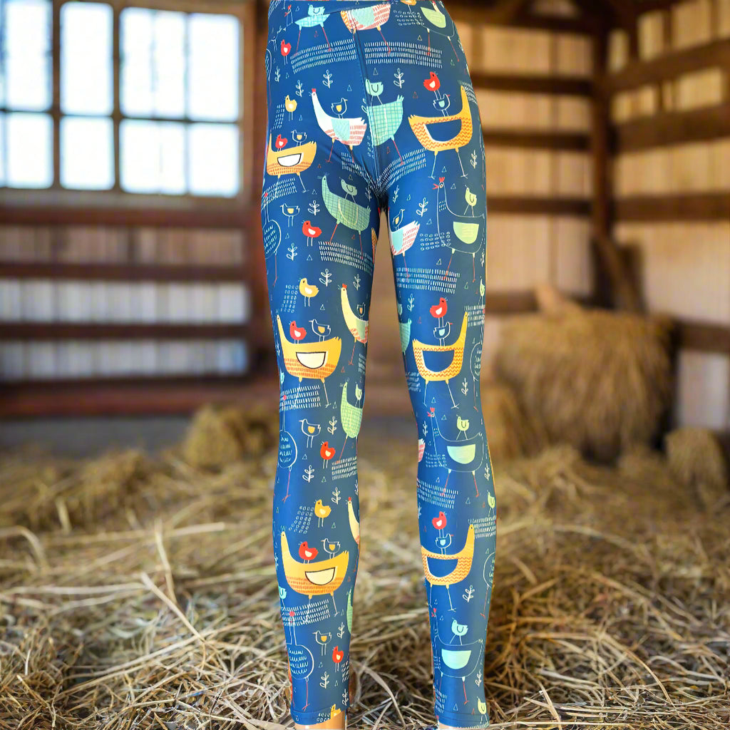 Hen & Chickens design full length stretch leggings