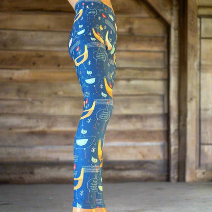 Hen & Chickens design full length stretch leggings