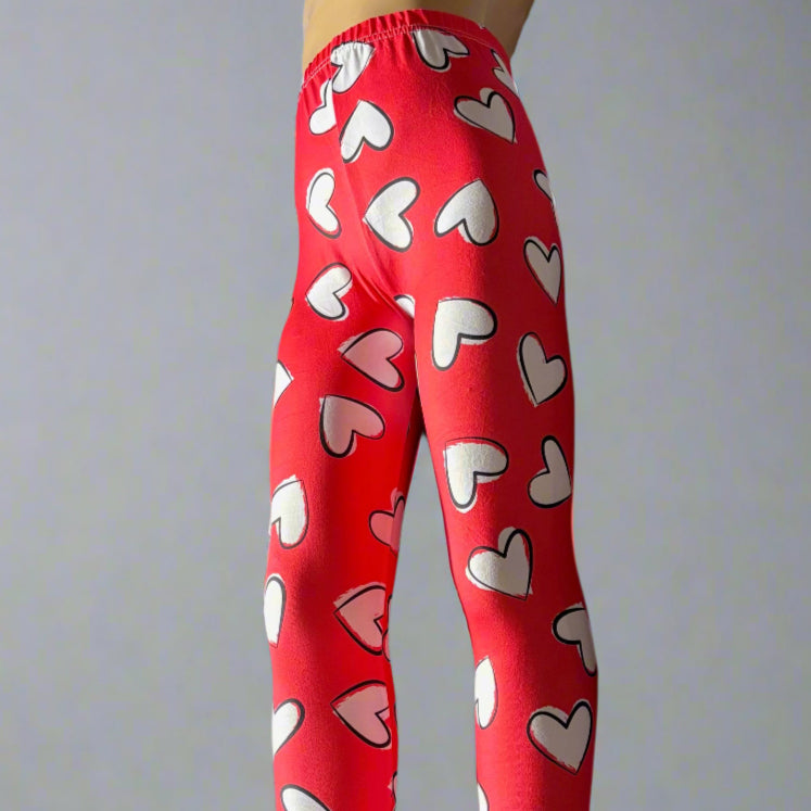 White hearts design full length stretch leggings