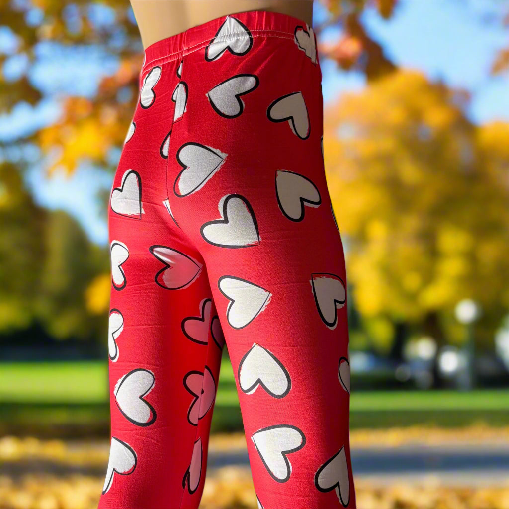 White hearts design full length stretch leggings