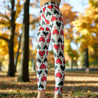 Red & Black hearts design full length stretch leggings