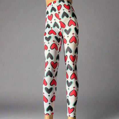Red & Black hearts design full length stretch leggings