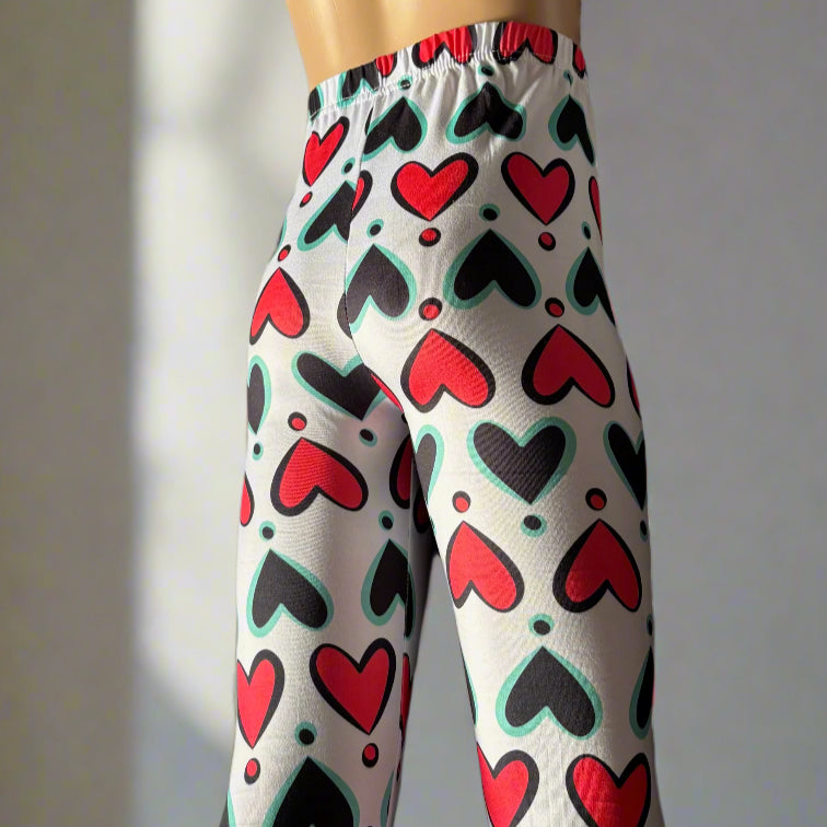 Red & Black hearts design full length stretch leggings