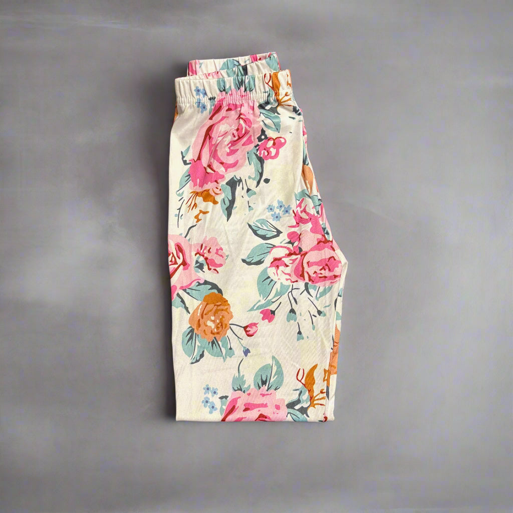 White Garden patterned full length stretch leggings