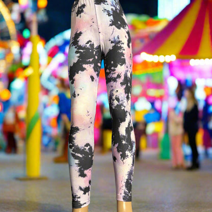 Contrast tie-dye design full length stretch leggings