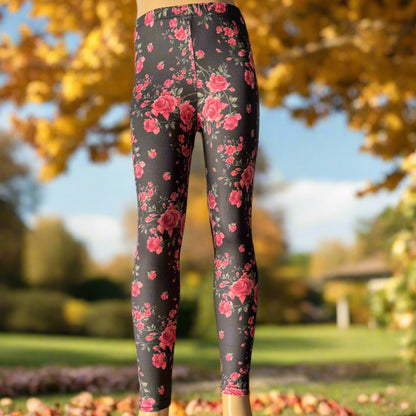 Full length rose garden design stretch leggings
