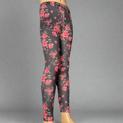 Full length rose garden design stretch leggings