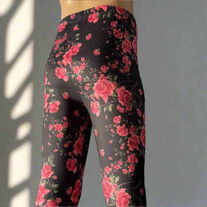 Full length rose garden design stretch leggings