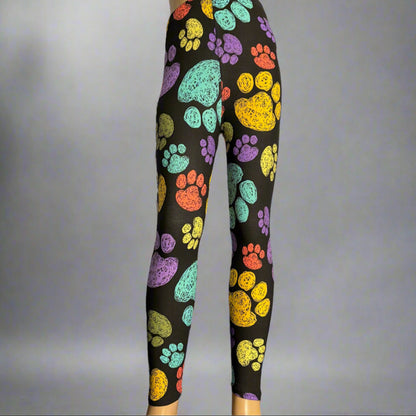 Multi coloured paws design full length leggings