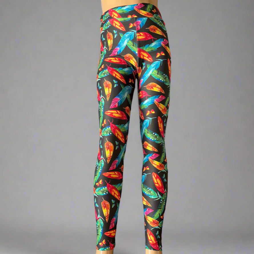 Feathers and leaves design full length leggings