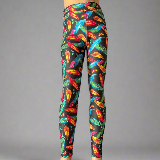 Feathers and leaves design full length leggings