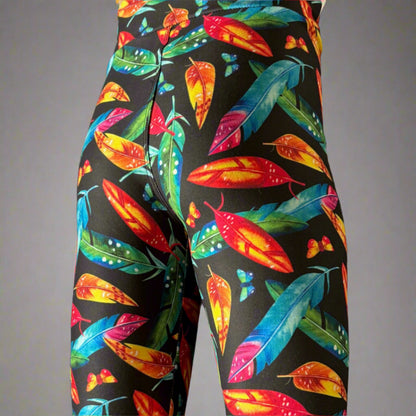 Feathers and leaves design full length leggings