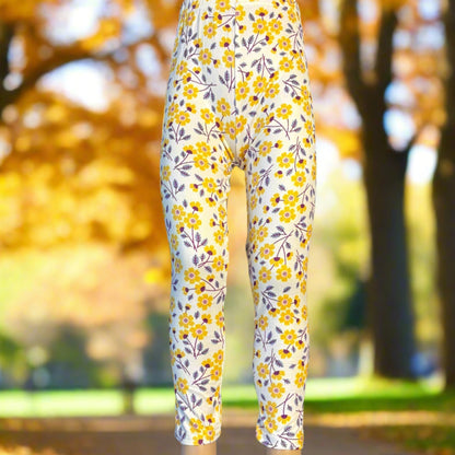 Yellow & purple daisies design full length leggings