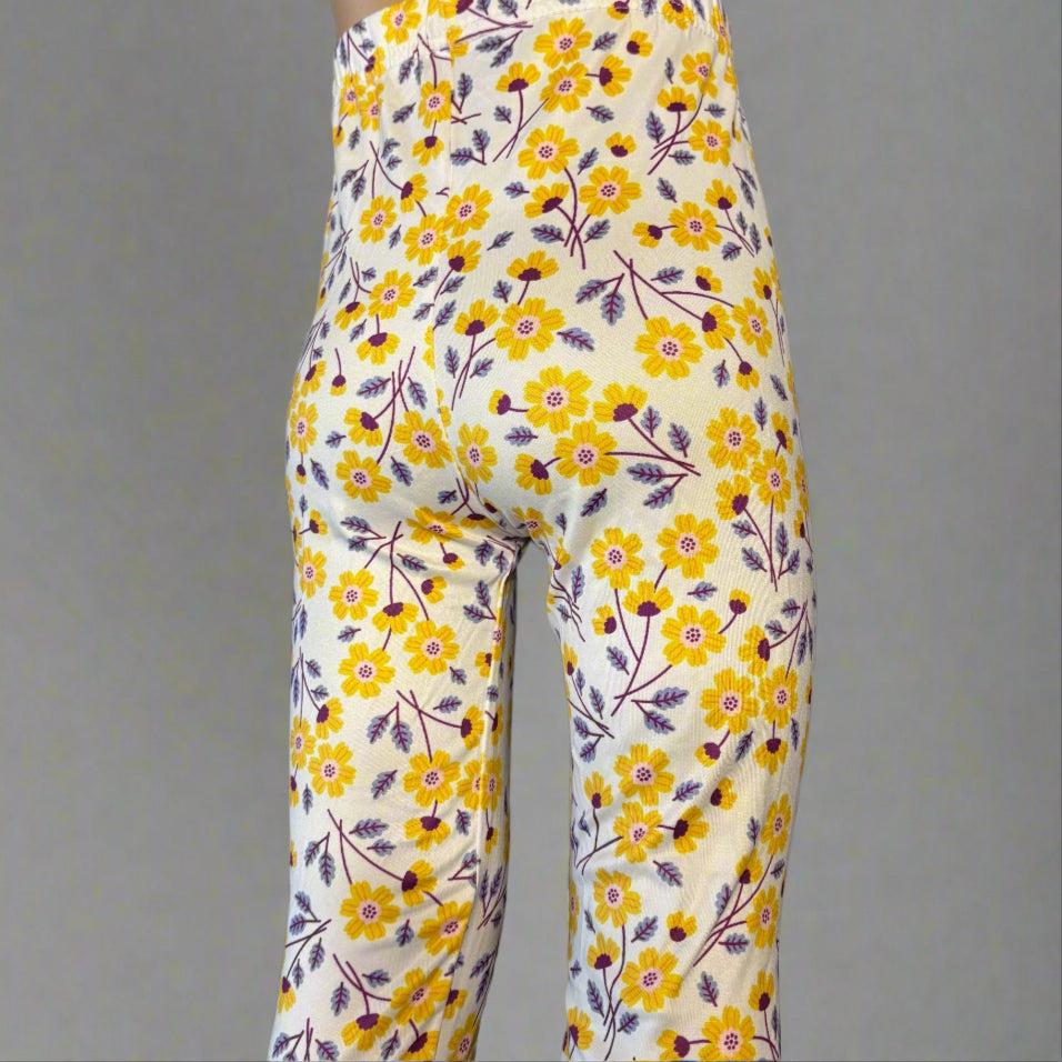 Yellow & purple daisies design full length leggings