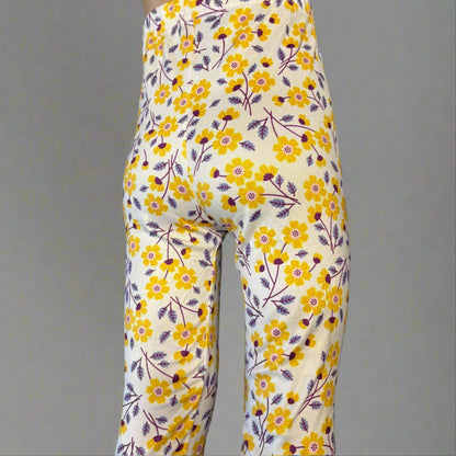 Yellow & purple daisies design full length leggings