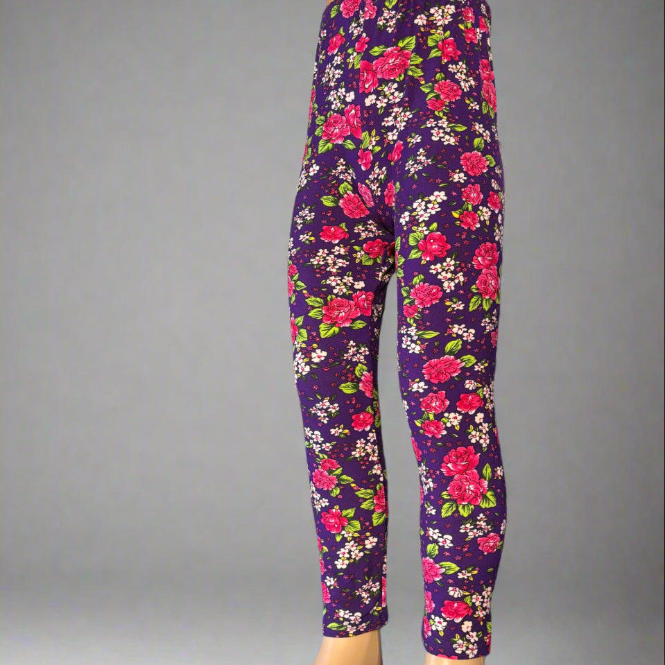 Purple floral full length leggings