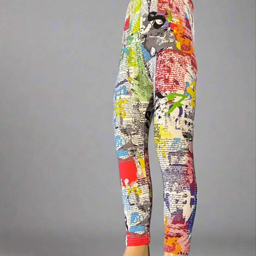 Funky news print girls leggings, full length