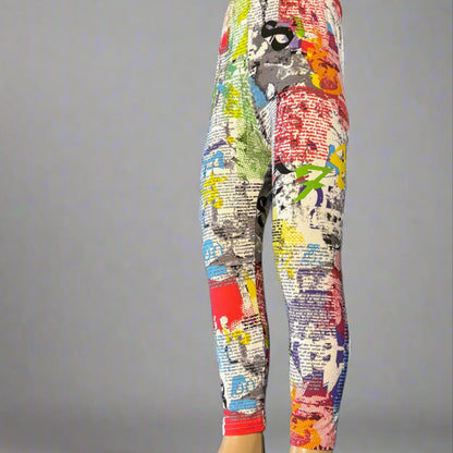 Funky news print girls leggings, full length