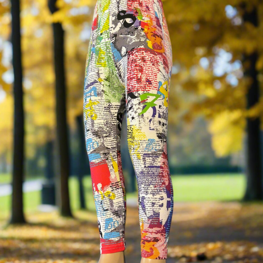Funky news print girls leggings, full length
