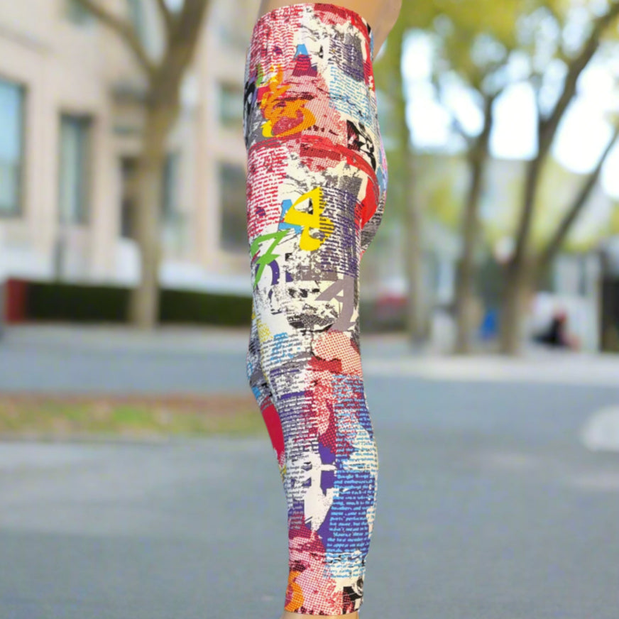 Funky news print girls leggings, full length
