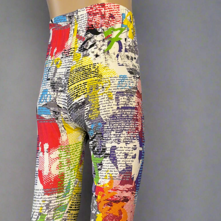 Funky news print girls leggings, full length