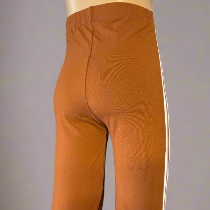 Brown full length leggings with double white side stripe