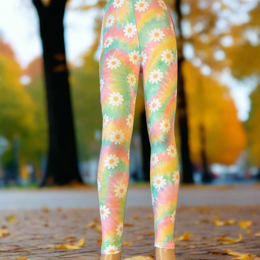 Rainbow Daisy full length stretch leggings