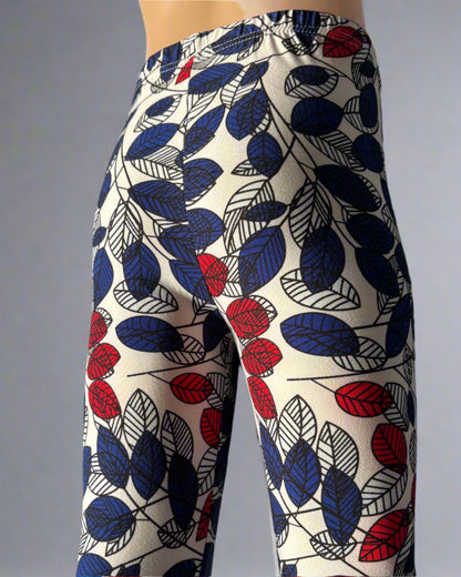 Red & blue leaves design full length leggings
