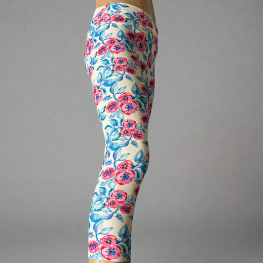 White floral leggings