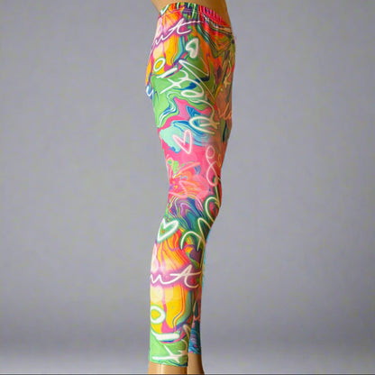 Neon retro design full length leggings