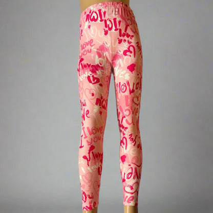 Girls 'I Love You' design full length leggings