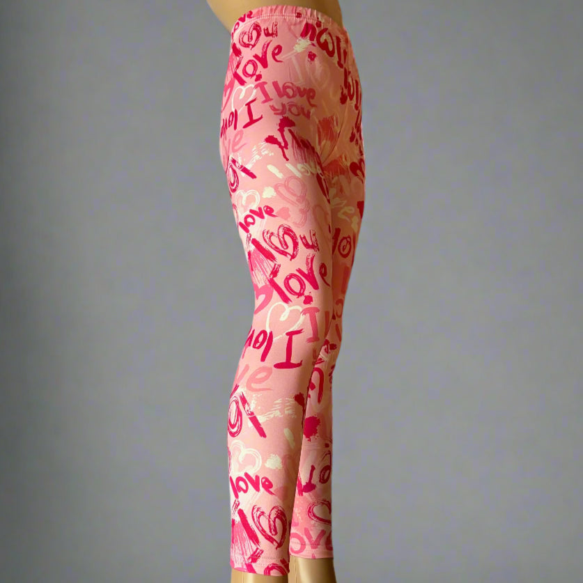 Girls 'I Love You' design full length leggings