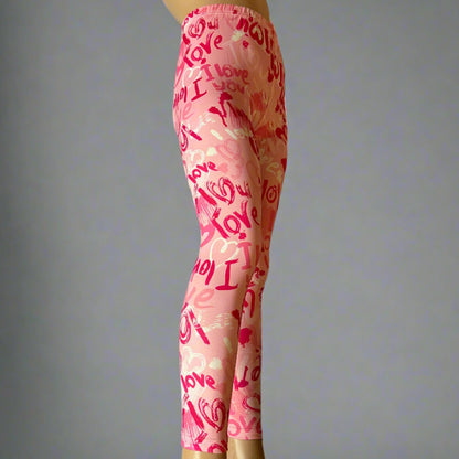Girls 'I Love You' design full length leggings