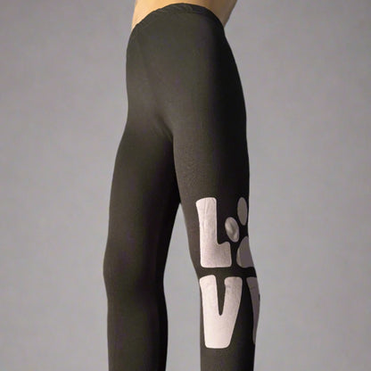 Black paw love design full length stretch leggings