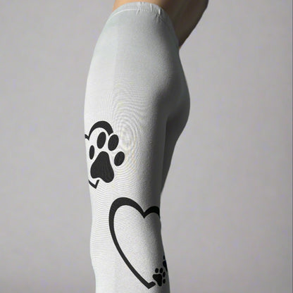 Grey paws and hearts design full length stretch leggings