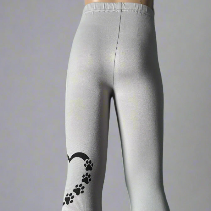 Grey paws and hearts design full length stretch leggings