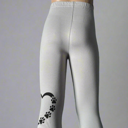 Grey paws and hearts design full length stretch leggings