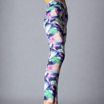 Purple splash design full length stretch leggings