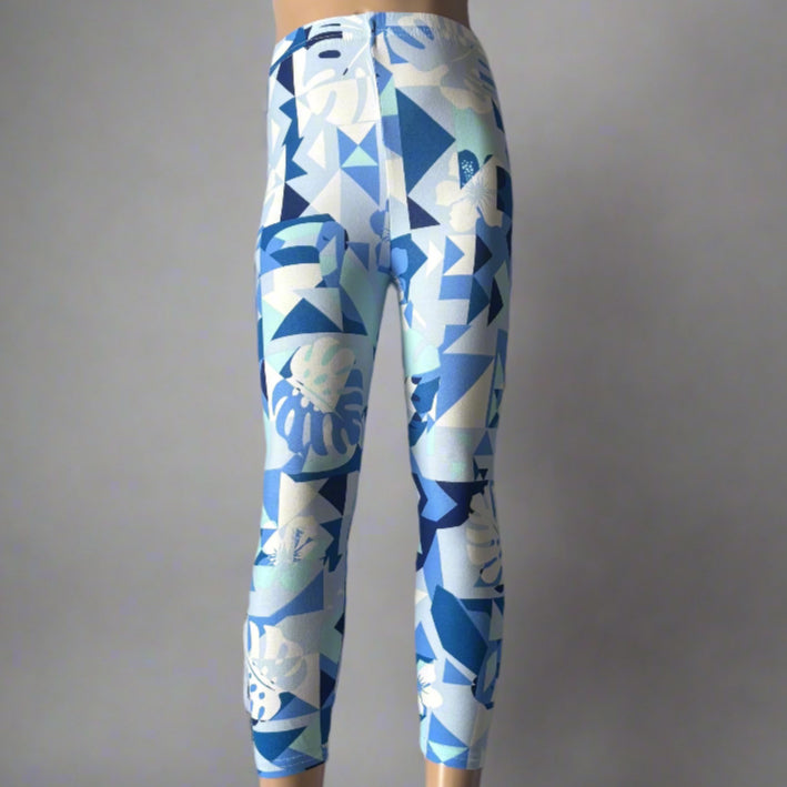 Blue leaves design full length leggings