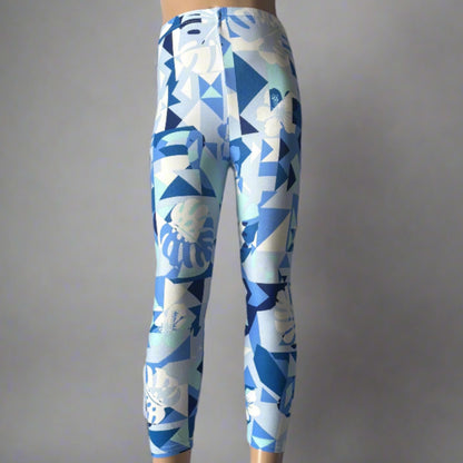 Blue leaves design full length leggings