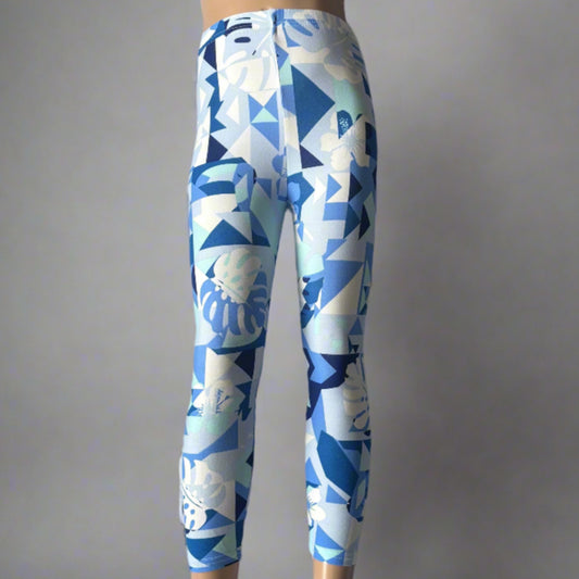 Blue leaves design full length leggings