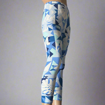 Blue leaves design full length leggings