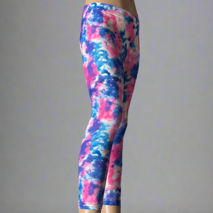 Pink, blue & white full length leggings