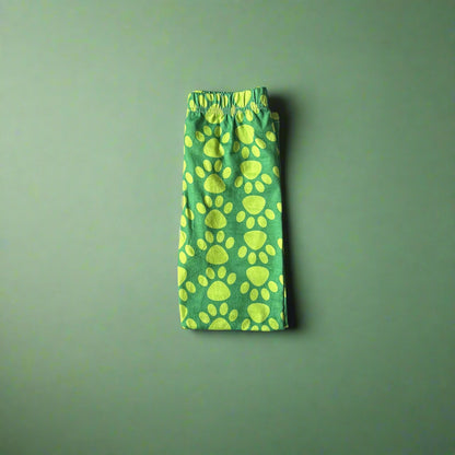 Girls green pawprint design full length leggings
