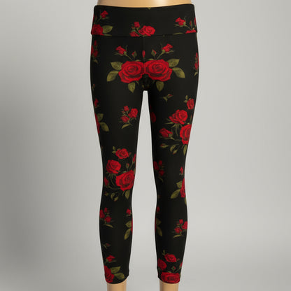 Red rose on black leggings