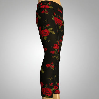 Red rose on black leggings