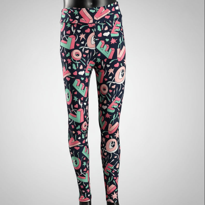 Love patterned full length stretch leggings