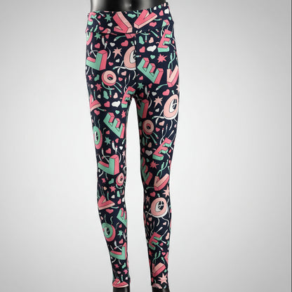 Love patterned full length stretch leggings